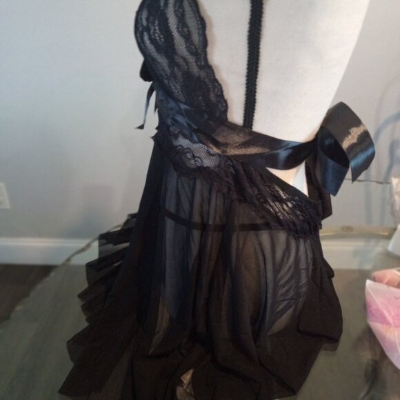 Black Plus Size Womens Halter Style V Neck Baby Doll Set - Picture 4 of 4